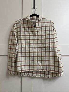 Everlane The Boxy Flannel in Brown Plaid, Size XXS